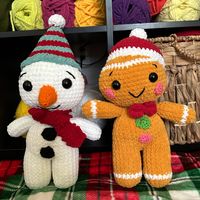 Snowman And Gingerbread Man Crochet Plushies Made By Me Both Stand About 16” Tall