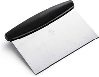 scraping baking sheets, chopping veggies andGreat for cutting dough, sectioning crusts, more Stainless steel blade includes quarter inch markings for easy measuring Soft, comfortable non slip handle Tall enough to keep hands away from food Dishwasher.