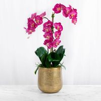 Tall orchid arrangement in gold vase; this artificial orchid arrangement is perfect tall orchid arrangement for a formal entryway or living room. This is faux floral arrangement and can be used as a beautiful accent piece to add a pop of color and style to any room. #orchidarrangement #floralhomedecor #luxuryhomedecor #artificialorchidarrangement #silkflowerarrangement #floralhomedecor #orchidarrangement #homedecor #interiordesign #luxuryhomedecor #orchidcenterpiece #livingroomtrends