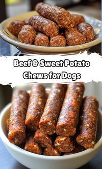 Create these healthy Beef & Sweet Potato Chews for Dogs to treat your furry friend with a wholesome snack. Packed with nutrition and tail-wagging flavor, these chews are easy to make and perfect for rewarding your pup. Get the full recipe and start baking today!