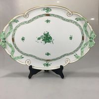 Herend Chinese Bouquet Green Ribbon Platter Tray Apponyi Flowers Porcelain Vint | eBay