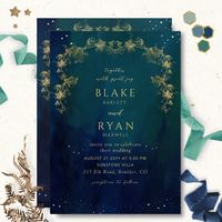 Blue Navy and Green Enchanting Celestial Wedding I Invitation | Zazzle