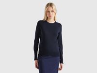 Slim fit sweater in viscose blend - Dark Blue | Benetton