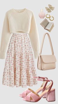 Check out kortney_carson's Shuffles #cottagecore #modestfashion #vintage #classy #spring #fashion #outfitideas #skirt #sweater #pinkaesthetic #softaesthetic #churchoutfit #casual #modest #coquette