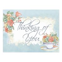 Victorian Thinking of You Postcard Color: blue. Gender: unisex. Age Group: adult. Pattern: floral.