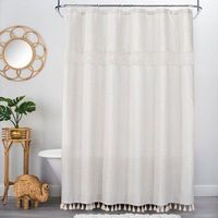 Solid Crochet with Tassels Shower Curtain White - Opalhouse