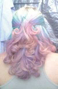 blue hair, pink hair, cute, hair dye, ombre, rainbow.    not my pin