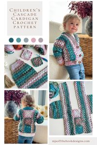 This cute cardigan features a unique side-to-side construction featuring a beautiful row of granny squares that flow gracefully up the back. Designed with tapered sleeves, a ribbed band, and a charming button-up collar, this cardigan is perfect for adding a touch of style to any little one’s wardrobe. Children's sizes 3-6 months to size 12 is included. With a step-by-step tutorial on YouTube,