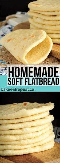 This homemade soft flatbread recipe is super easy to make and is perfect for sandwiches, gyros or even mini pizzas. Easy soft flatbread you will love! #homemade #bread #flatbread #easy