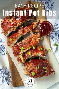 This fall-off-the-bone Instant Pot Ribs recipe is incredibly finger-licking delicious. It's also super quick and easy. In under 30 minutes, you'll have tender, juicy, and delicious ribs everyone in your party will love. #instantpotrecipes #instantpotribs #ribs #summer #31Daily