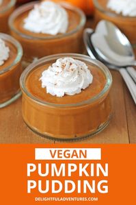 This dairy free pumpkin pudding recipe is going to quickly become a new fall favourite! Top it with coconut whipped cream or serve it on its own. It's a simple egg free pumpkin dessert that takes a short amount of time to prepare and will make everyone happy. #pumpkin #pumpkindessert #vegandessert #kidfriendly #veganpumpkinrecipe #pumpkinpudding #veganpumpkinpudding