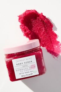 Infused with soothing rose oil, this whipped formula is designed to exfoliate and soften the skin with a natural sugar scrub. About Sunday Rain Drawing inspiration from holistic practices and global spas, Sunday Rain aims to create restful, rejuvenating experiences at home with their collection of self-care products. | Rose Body Scrub by Sunday Rain in Red at Anthropologie