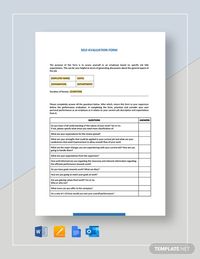 Instantly Download Self Evaluation Form Template, Sample & Example in Microsoft Word (DOC), Google Docs, Apple Pages Format. Available in A4 & US Letter Sizes. Quickly Customize. Easily Editable & Printable.