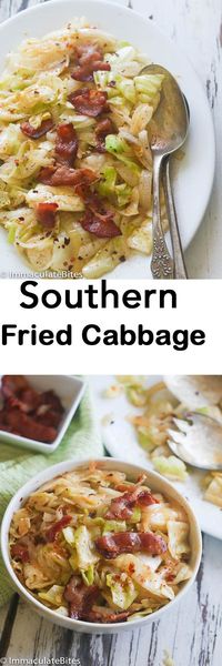 Fried Cabbage - Simple, tasty , flavored with garlic and bacon -Ready in less than no time.