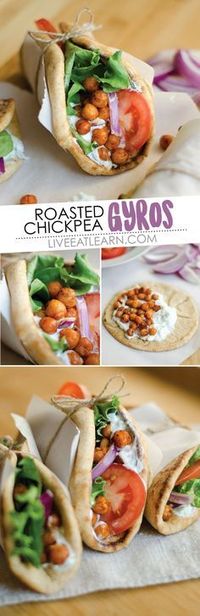 This Roasted Chickpea Gyros recipe is a simple and delicious Mediterranean inspired wrap with refreshing tzatziki sauce. The perfect vegetarian lunch or dinner! // Live Eat Learn