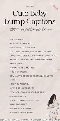 The cutest baby bump captions for all of the pregnancy weeks of your journey! Sorted by pregnancy stages, these cute motherhood quotes and caption ideas are perfect for sharing your pregnancy photos, maternity photography and just bump photos in general!