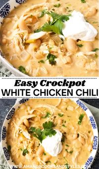 Creamy White Chicken Chili - Easy, creamy and absolutely delicious white chicken chili recipe cooked low and slow in your crockpot!