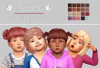 whoohoosimblr: “Toddlers | hair recolors • 20 naturals and unnaturals hair colours. • Custom Thumbnails • The originals meshes are required. 1 - Toddler Bun Hair MESH | @magicalgirlsimmer 2 - Messy Hair MESH | @johnnyzest 3 - Lola Hair MESH |...