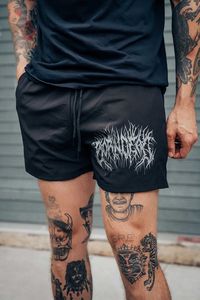 This is our summer shorts. They are a super comfortable material. Note: The waist sizes stretch a little bigger if needed. The Deathcore design reads "BORN DEAD". Flat black metal drawstring covers, zipper back pocket/side pockets and the shorts are double layered on the inside for extra comfort. 4.5 inch inseam. 95% Polyester 5% Spandex SIZE CHART S M L XL 2X 3X LENGTH 14 15 15 15.5 16 17 WAIST 30 32 33 34 36 38 LEG OPENING 12 12 12.5 13 14 14INSEAM 4 4.5 4.5 4.75 4.75 4.75