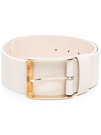 Bone white leather Imani square-buckle leather belt from B-LOW THE BELT featuring pebbled texture, punch-hole detailing and gold-tone buckle fastening.