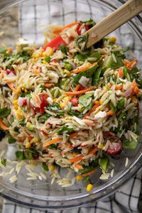 Macro Friendly Veggie Orzo Salad