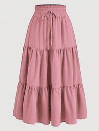 Pink Casual Collar  Polyester Plain,Plants Layered/Tiered Embellished Slight Stretch All Women Clothing