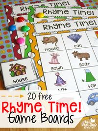 20 FREE Rhyme Time Game Boards. Fun rhyming activity for preschool or early kindergarten!