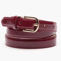 Sleek And Shiny Dress Belt In A Great Shade Of Red- Burgundy Color Ideal For Pencil Skirts And Slacks Gold-Tone Hardware... Made Of 100% Pu Belt Width: 0.75” Or 3/4”