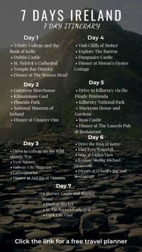 If you are travelling to Ireland for 7 days, here is a 7 day Itinerary for Ireland. Click the link for a free travel planner