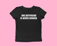 This iconic one boyfriend is never enough slogan retro baby tee is made of cotton for a retro look that will keep you comfortable all day. The Y2K t-shirt, 2000S inspired design is perfect gift for it girls! It's also perfect to wear on valentines day if you're single :) This late 90s style baby tee made of ring-spun cotton for a soft, comfortable feel and comes in a cool, trendy retro design. 🌟SIZING Please find the size chart in listing photo before purchasing. There is two size charts (1 is