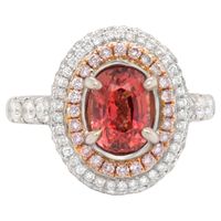 Padparadscha Spinel = 2.10 Carat (Cut: Oval, Color: Red, Origin: Natural) Diamond = 0.90 Carats (Cut: Round, Color: F, Clarity: VS) Metal = 18K White Gold Ring Size = 6.25