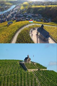 Chapel Koeppchen above Wormeldange - Moselle Valley - Luxembourg’s wine region. Moselle River forms border with Germany. The Valley runs 26 miles from Wasserbiling to Schengen.