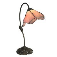 Dale Tiffany Poelking Table Lamp A delicate pink lily blossom hangs gracefully from a single branch in this starkly beautiful accent lamp. This design will add a gorgeous, touch to any sun room, living room, office or bedroom. A bent branch base rises out of a pedestal with a leaf motif and is adorned with a single leaf, making this an excellent choice for that special someone in your life.