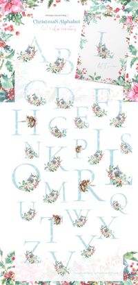 Watercolor Vintage Christmas alphabet letters illustration, Blue winter forest animals and florals New year letters with woodland animals. Lettering,monogram, initials, invitation, Vintage greeting card, flyer, poster ,sticker, winter wedding. #monogramlogo #monogram # #initials # #winterwedding #winterweddingideas #christmasdecor #christmasideas #stationery