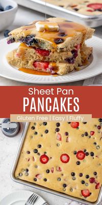 This Gluten Free Sheet Pan Pancake is an Easy Gluten Free Breakfast Meal Prep that will be loved by everyone in the family! These Sheet Pan Pancakes Gluten Free will be a great Easy Breakfast Meal Prep Gluten free! This is the perfect Gluten Free Family Breakfast fro those busy summer days! By adding fresh fruit it makes it a refreshing Summer Breakfast Ideas Gluten Free! | Berry Sheet Pan Pancakes | Easy Gluten Free Pancake Recipe | Easy Sheet Pan Pancakes | Easy Sheet Pancakes |