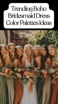 Explore trending boho bridesmaid dress color palettes, featuring earthy tones, soft pastels, and rich jewel hues that inspire a relaxed, chic vibe. From sage green to terracotta and dusty rose, these inspiring ideas are perfect for any wedding style. Discover how to style your bridal party with these gorgeous color combinations. Get inspired and create the perfect boho look for your special day.