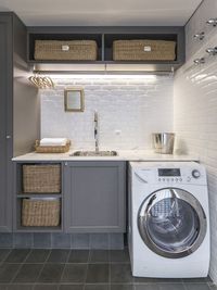 Smart grey & white utility room. Get this room right and the whole house will run smoothly