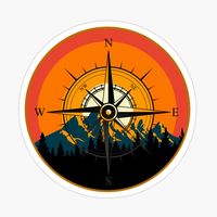 Get my art printed on awesome products. Support me at Redbubble #RBandME: https://www.redbubble.com/i/sticker/Compass-with-orange-sunset-mountain-background-by-RavensWardrobe/164517746.EJUG5?asc=u