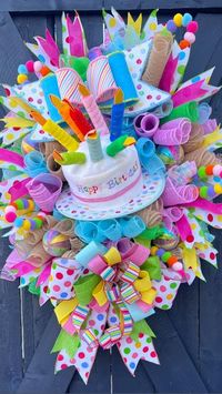 Birthday celebration wreath in all the vibrant colors of the rainbow! This wreath is BIG and VIBRANT. 3.25' feet tall!! Place this on your door or wall for everyone's birthday in the whole family.

Copy and paste this link to purchase.  https://www.etsy.me/3ogazE6

