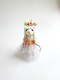 Needle felted Mouse wearing a crochet unicorn hat image 0