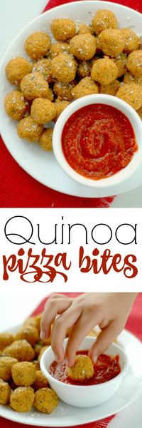 Quinoa Pizza Bites :: These power packed little pizza bites are loaded with balanced protein, antioxidant rich veggies, and with a big pizza flavor, the kids will never know! www.superhealthykids.com