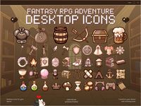 Fantasy RPG Adventure Desktop Icons Collection for Desktop Laptop Available for Windows & Mac Elevate your desktop experience with the fantasy RPG desktop icons set that adds a touch of magic to your workspace. Customize your desktop with aesthetic desktop organizer icons in a soothing brown color scheme for a harmonious look. Embrace a fantasy adventure theme with these captivating desktop icons that inspire creativity and imagination. Organize your files in style with the desktop folder icons