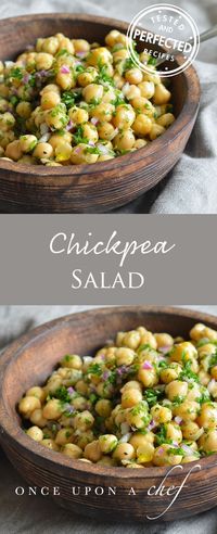 Chickpea & Red Onion Salad - I had this dish once on a road trip. When we got home, I found myself craving that chickpea salad, so I came up with this super-easy copycat recipe. It’s perfect for an office desk or picnic lunch, potluck salad, or side dish to grilled shrimp or chicken. Feel free to add feta cheese crumbles to bulk it up, if you like!