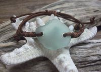 Sea Glass  Bracelet  Seaglass Leather   by byNaturesDesign on Etsy, $15.00