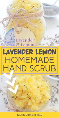 Gardening is great but it can totally wreck your hands! Made with lemon zest, sugar, salt, lavender buds and essential oils, this homemade lemon hand scrub feels and smells amazing! #easypeasycreativeideas #diyscrub #handscrub