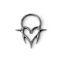 Add a touch of flair to your piercing with the Jagged Heart Titanium Clicker. Crafted from high-quality titanium, this versatile clicker is designed for both comfort and durability.   All measurements are approximate.     The inner dimensions of the clicker measure 9mm tall at the dip, 7.6mm tall at the hump of the heart and 10mm wide  The outer dimensions measure 21.5mm tall by 18.7mm wide