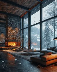 Rustic Modern House with a Snowy View