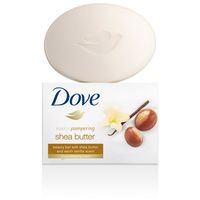 Dove believes that cleansing should be an opportunity for you to take a few moments just for yourself. That?s why they created Dove Purely Pampering Shea Butter Beauty Bar: an indulgent Dove bar. Soap can leave skin feeling dry and tight, but Dove?s gentle cleansers and  moisturizing cream alongside the creamy, relaxing scent of shea butter and warm vanilla are designed to be more gentle and mild than ordinary soap. Dove Purely Pampering Shea Butter beauty Bar with 1/4 moisturizing cream, leaves