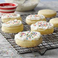 This thick and cakelike sugar cookie is similar to those sold at bakeries. My children often request these for their birthdays and are always happy to help decorate them. —Heather Biedler, Martinsburg, West Virginia