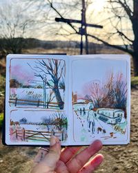 😀l’ve started a new small sketchbook based on an idea by @emmacarlisle_ ‘30 paces from home’ This little sketchbook now accompanies me on my daily morning walks. I’m able to spend 30 minutes filling double-page spreads with mixed media ( pretty random selection hence odd palette choices) This ritual has become my daily mindfulness practice, grounding me in the present moment as I capture whatever I see around me.These sketches aren’t meant to be fully finished or realized pieces. Swift sketc...